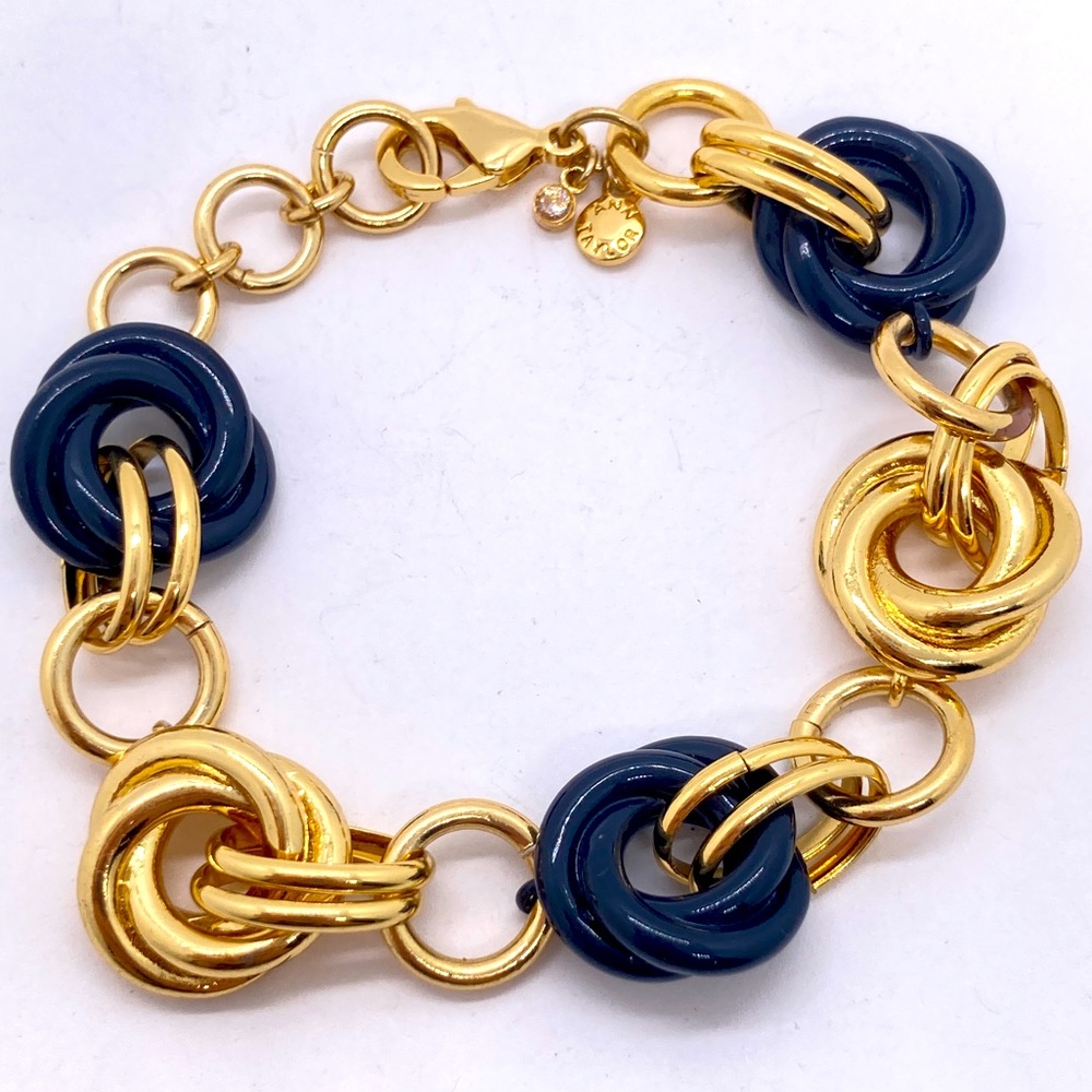 Ann Taylor Gold Tone & Black Link Bracelet Chunky Chain